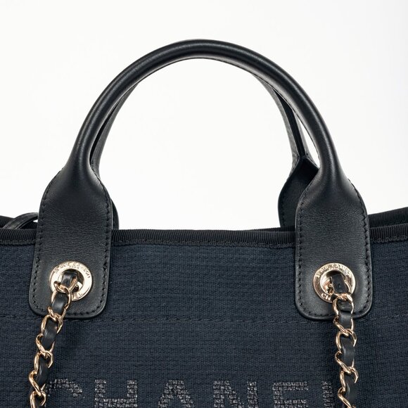 Chanel Small Deauville Black Canvas Logo Shopping Bag - Picture 7 of 16